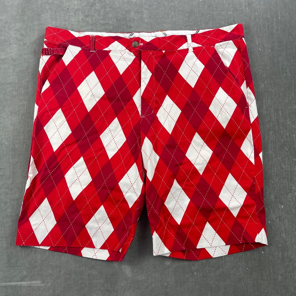 Royal Awesome Mens‎ 44 Red White Argyle Golf Shorts Performance Stretch
